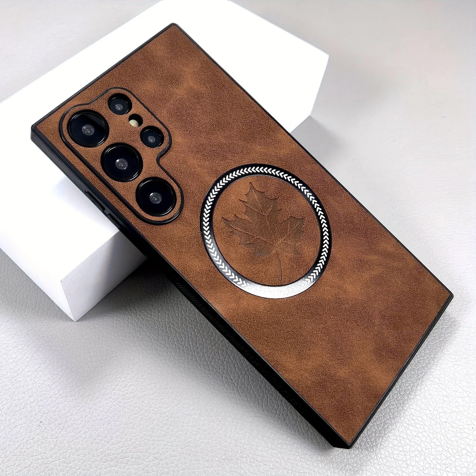 Retro Faux Leather Samsung Case with MagSafe